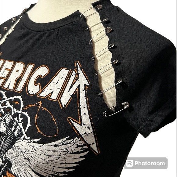 Sexy Biker Chick Motorcycle Engine Crop Top with Safety Pins Size Large - Picture 2 of 3
